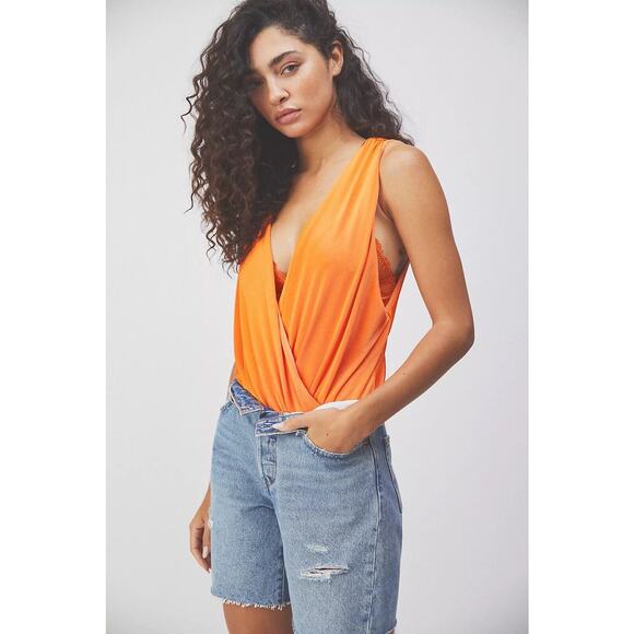 NWT Free People Intimately Night Owl Bodysuit Size S Super Tropical Orange $68 - Picture 3 of 12